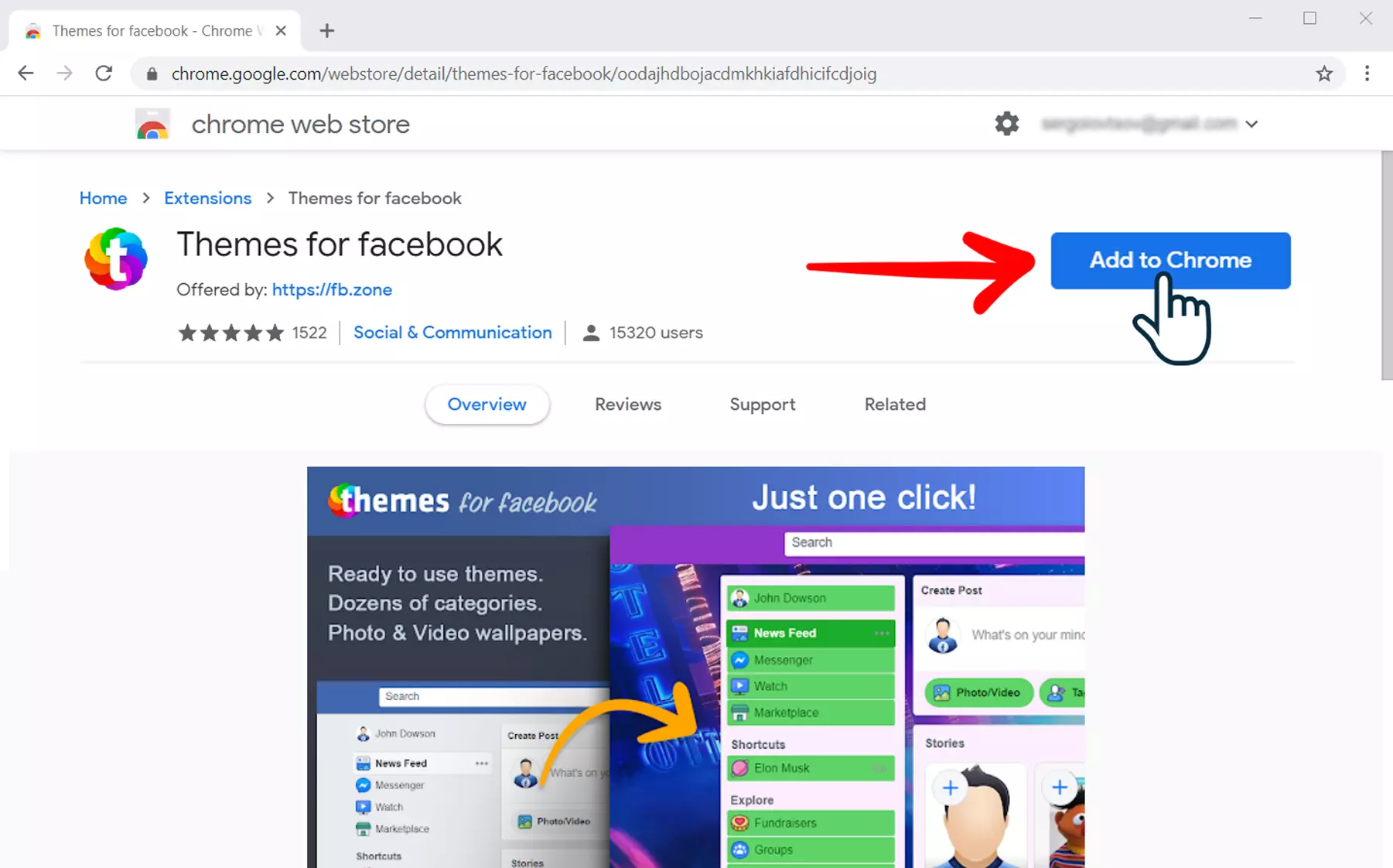 Install Themes for Facebook extension
